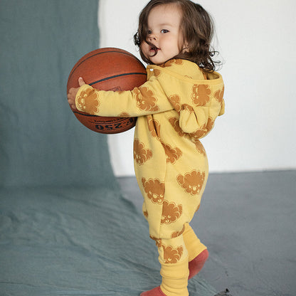 Eared Jumpsuit for Babies and Kids - Yellow with Clouds