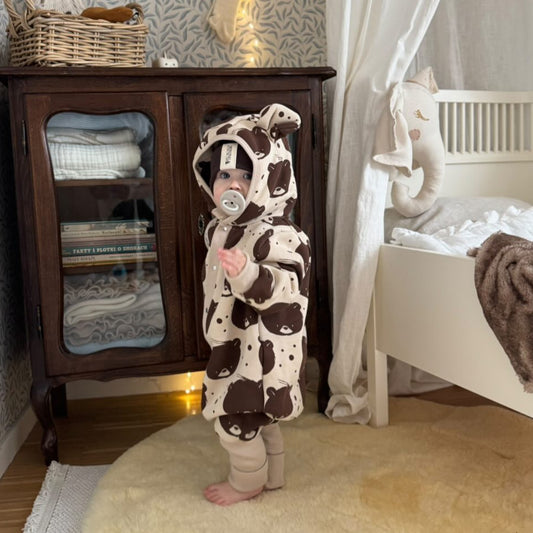 Eared Jumpsuit for Babies and Kids - Beige Bear