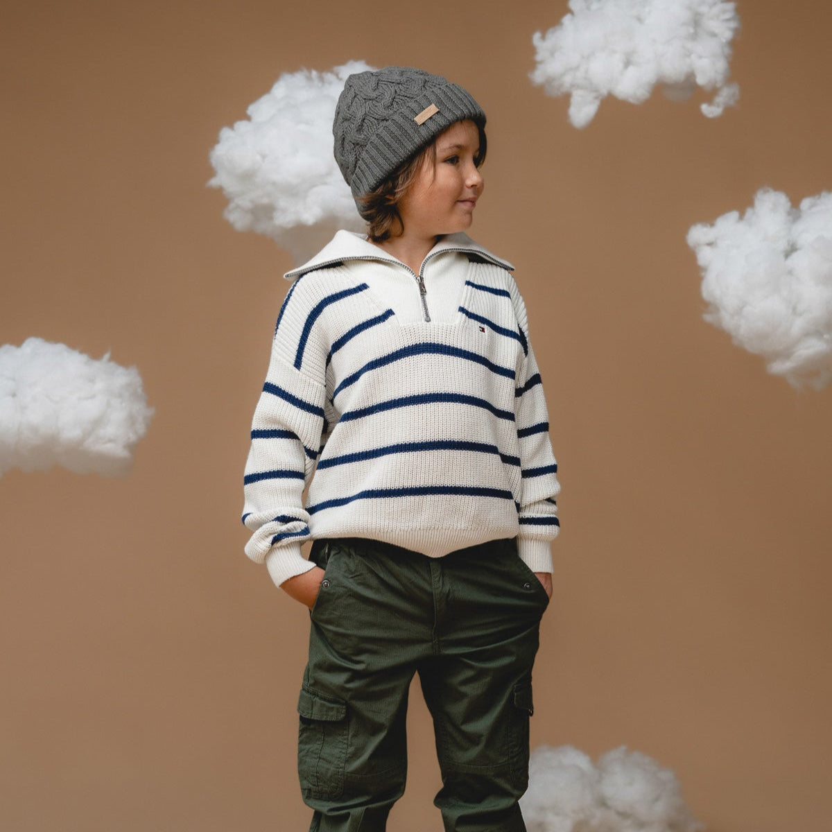 100% Baby Alpaca Cable Hat for Kids - Botanical Green