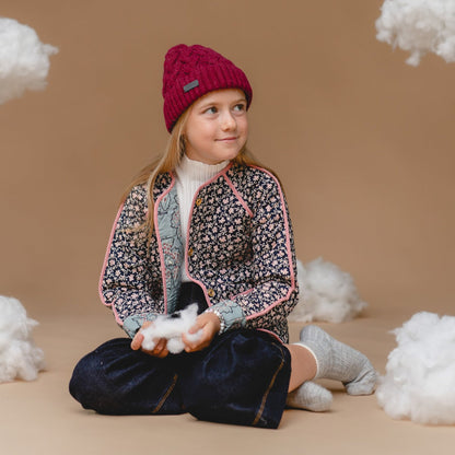 100% Baby Alpaca Cable Hat for Kids - Mulberry