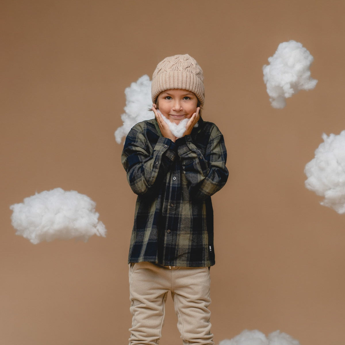 100% Baby Alpaca Cable Hat for Kids - Wheat