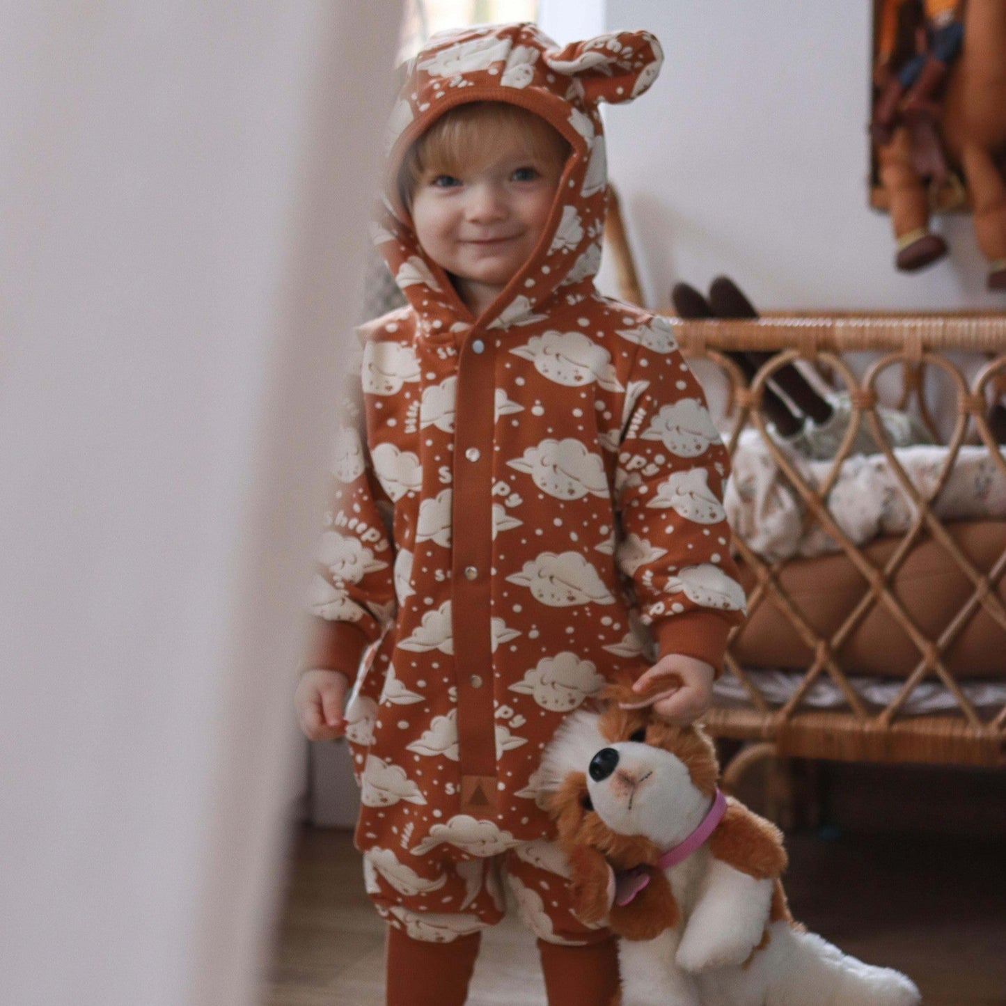 Eared Jumpsuit for Babies and Kids - Cinnamon Sheep