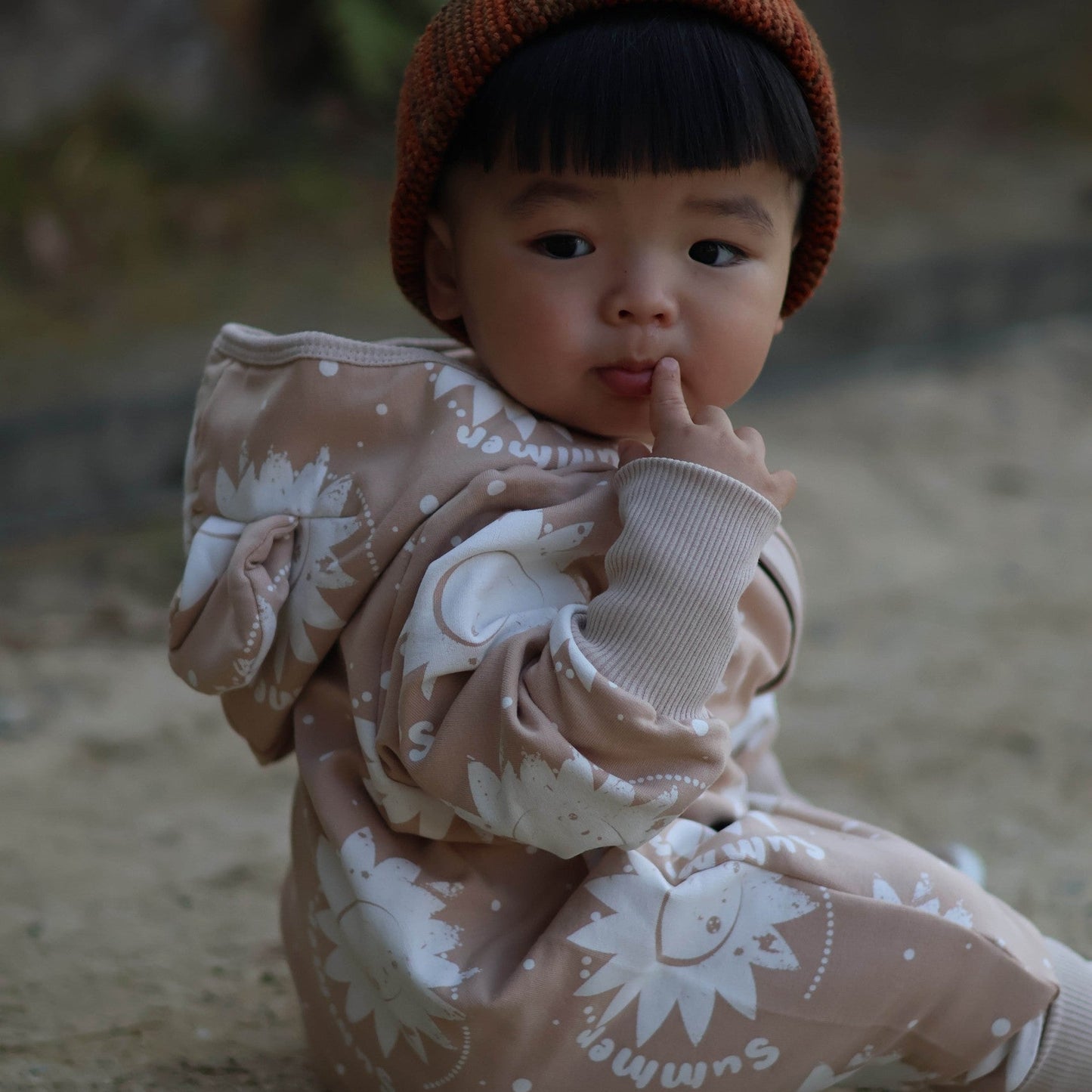 Eared Jumpsuit for Babies and Kids - Beige Suns