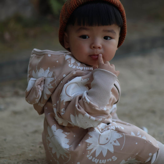 Eared Jumpsuit for Babies and Kids - Beige Suns