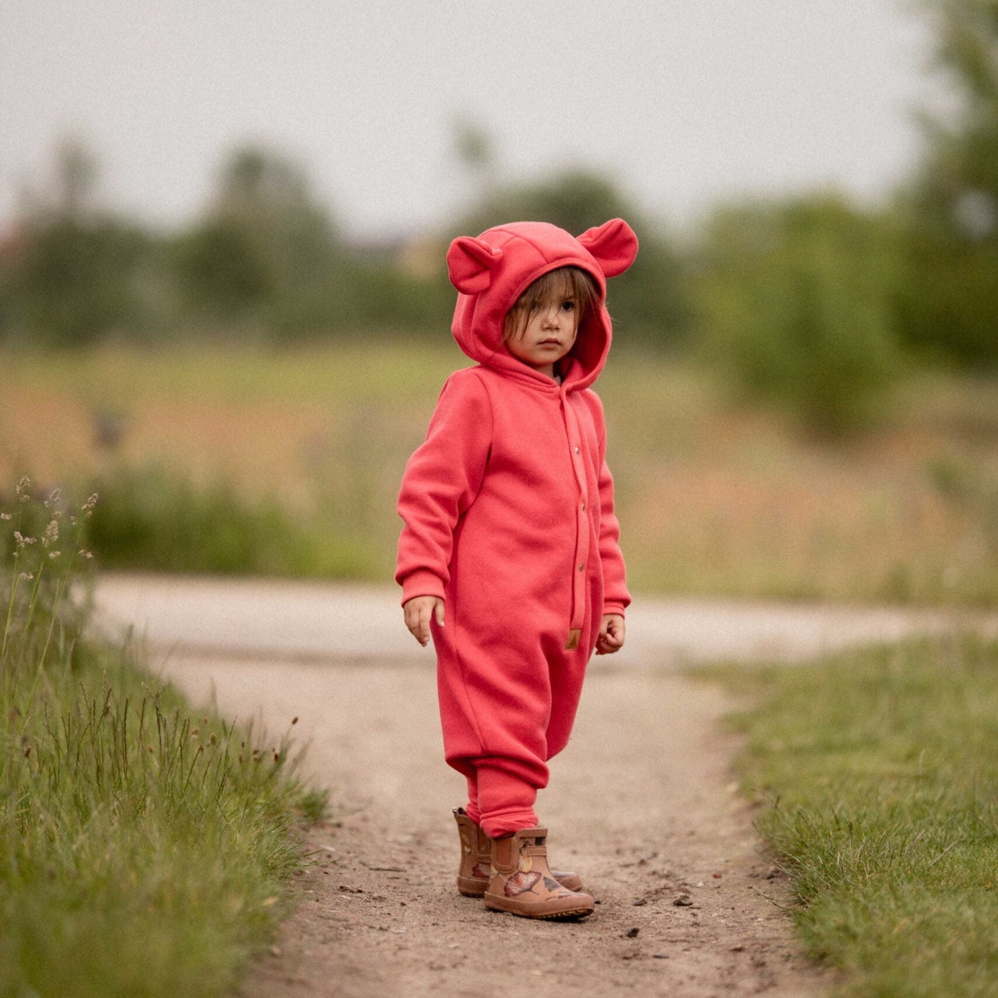 Eared Jumpsuit for Babies and Kids - Coral