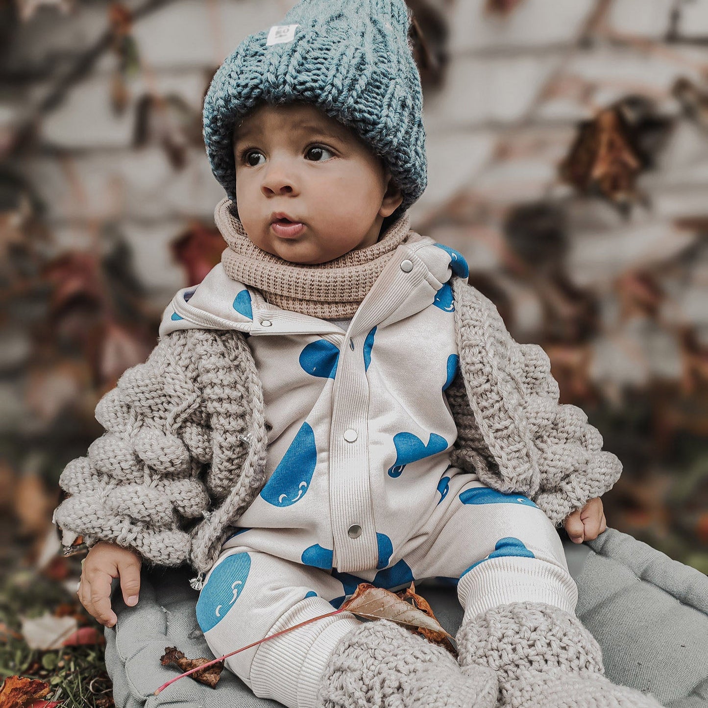 Eared Jumpsuit for Babies and Kids - Blue Hearts