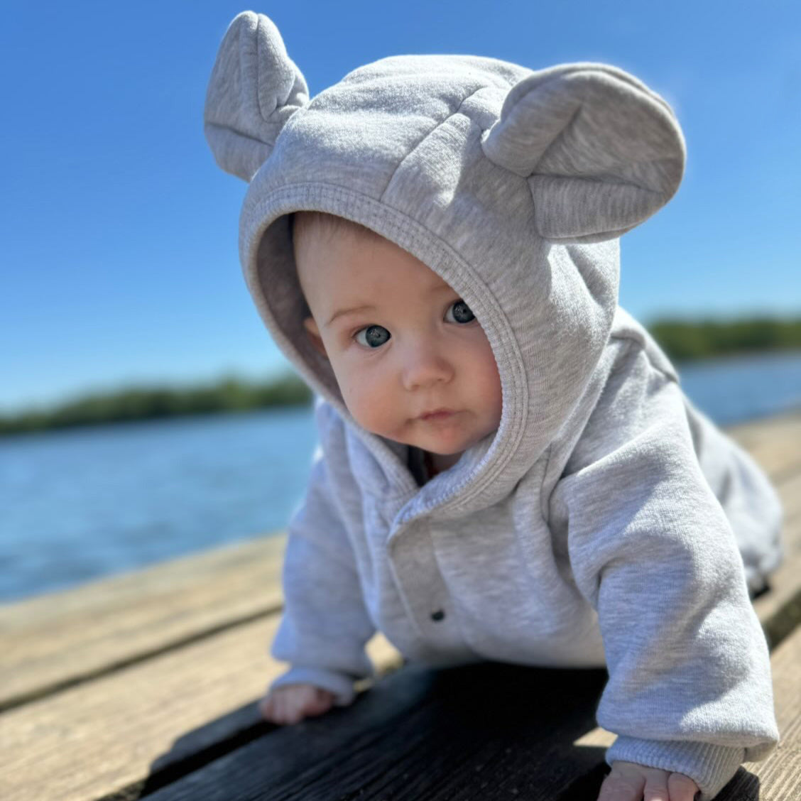 Eared Jumpsuit for Babies and Kids - Melange Grey