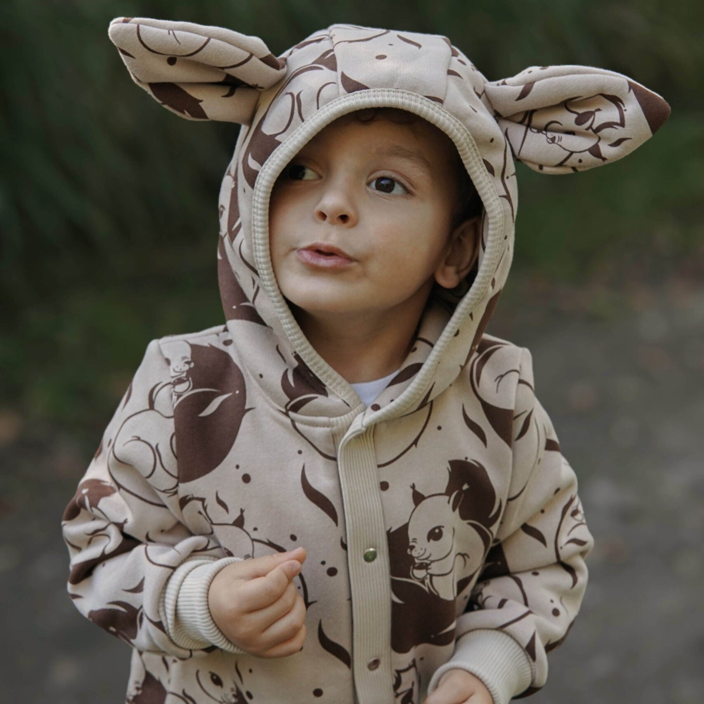 Eared Jumpsuit for Babies and Kids - Beige Squirrel