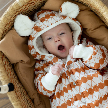 Winter Jumpsuit with Teddy Lining for Babies and Kids - Orange Dots