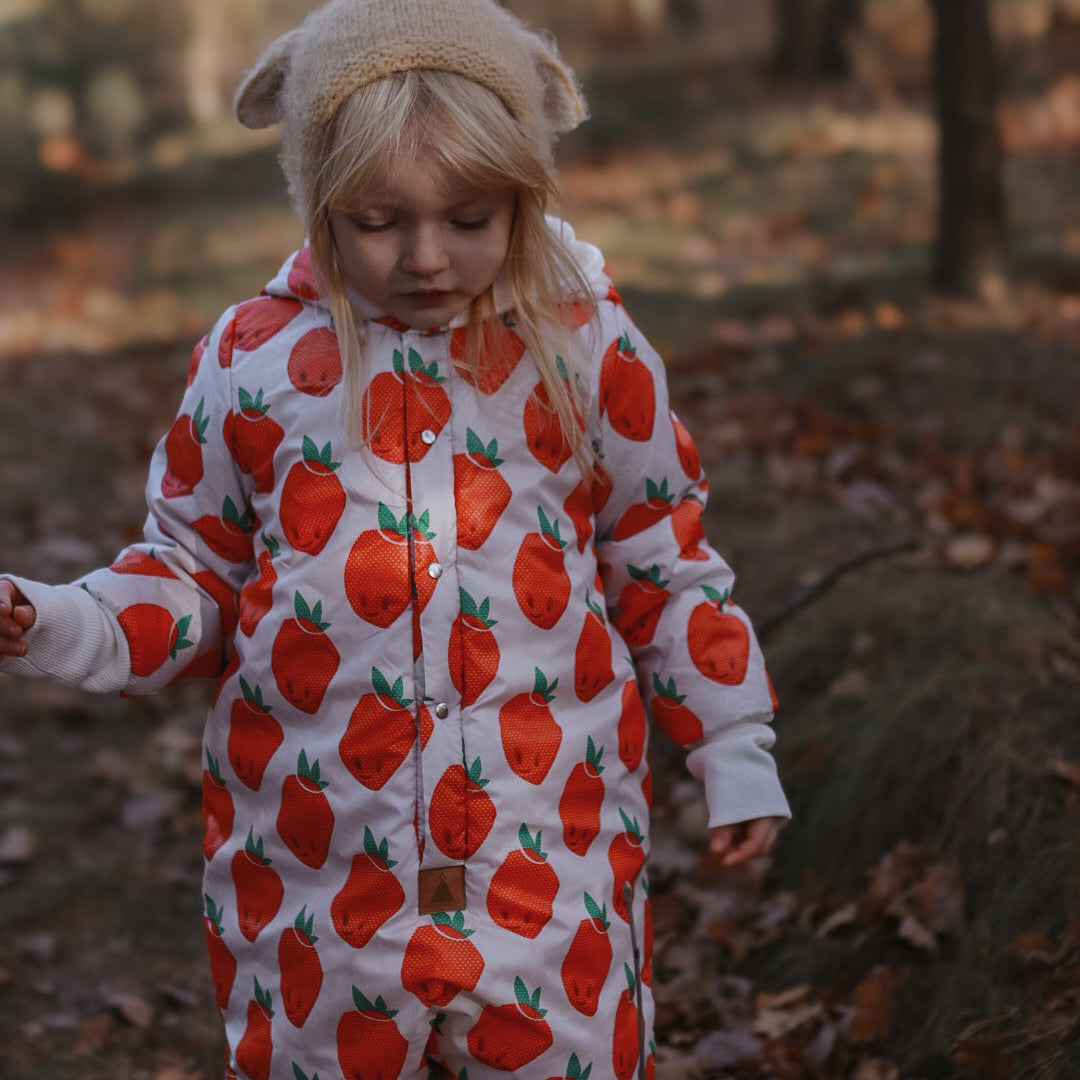 Winter Jumpsuit with Teddy Lining for Babies and Kids - Strawberries