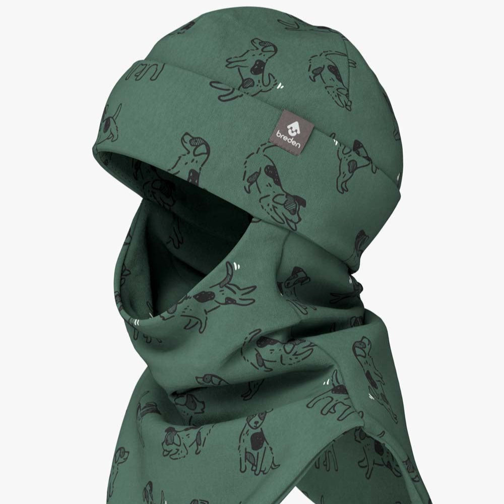 Spring-Fall Kids Balaclava BREDEN - Green Dogs
